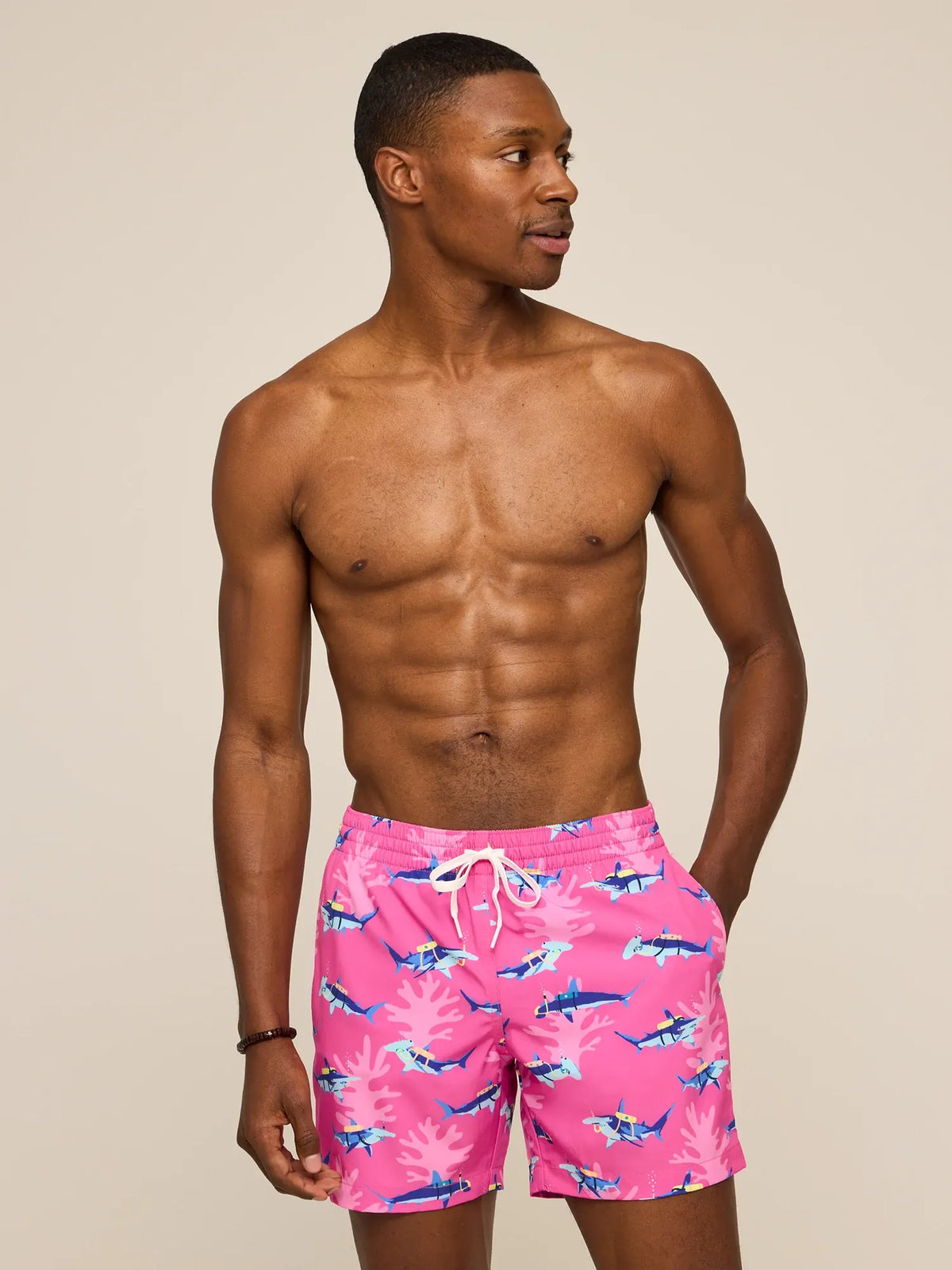 The Great Pink Sharks 5.5"  (Classic Lined Swim Trunk)