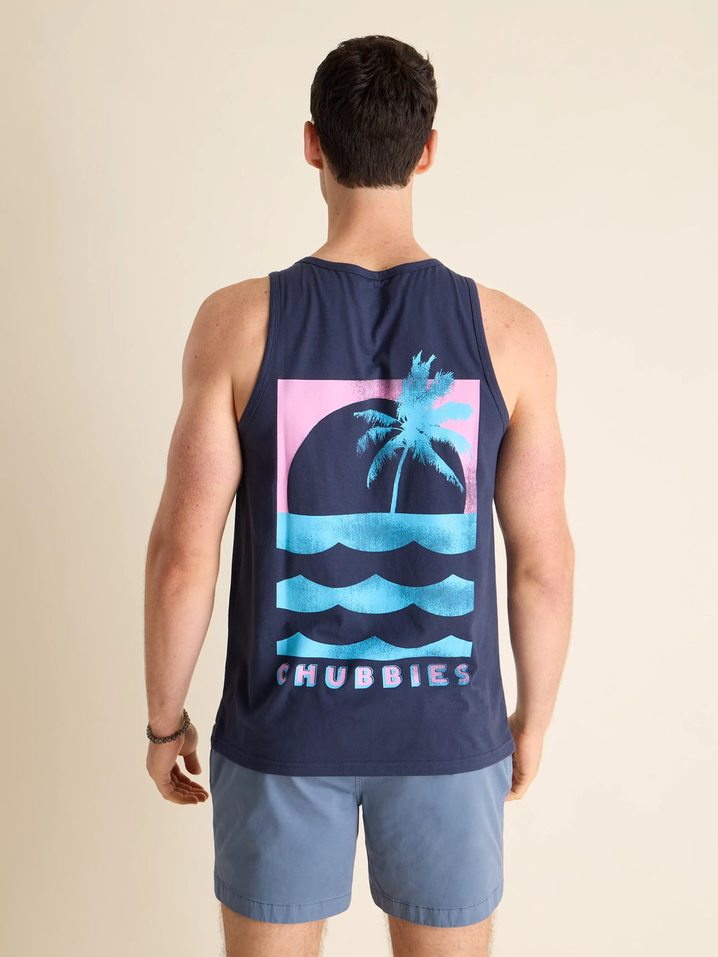 The Palm, Wave & Sunset (Non Pocket Graphic Tank) - Navy