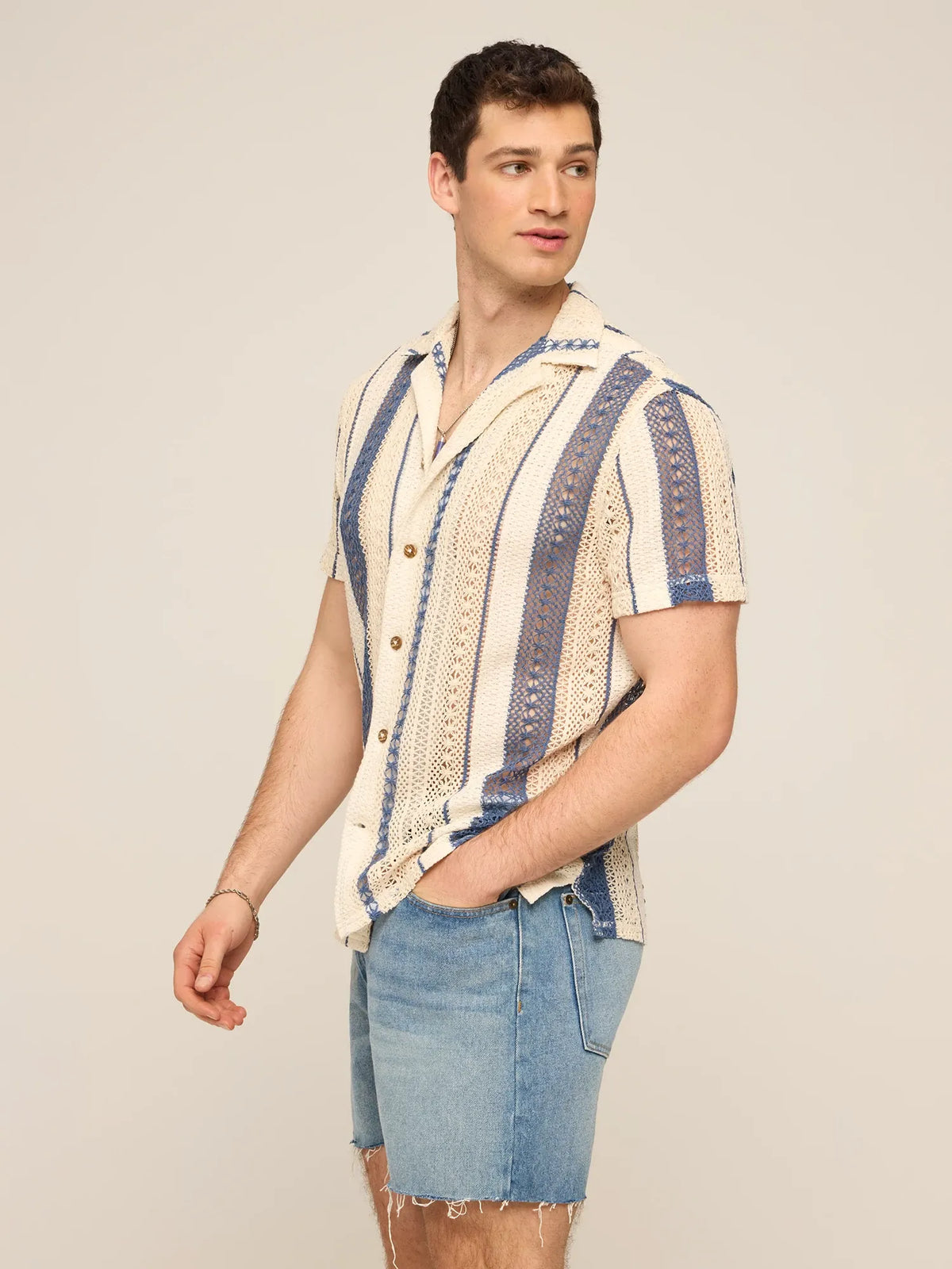 The Calm Seas (Crochet Sunday Shirt) - Cream/Navy (CQS)